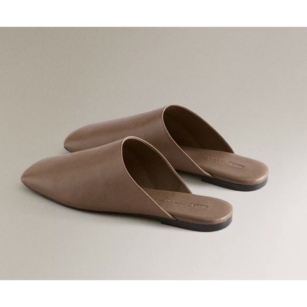 Zara Home Brown Leather Mule Slippers Shoes Flats Size 36 / 6 Madewell Style
